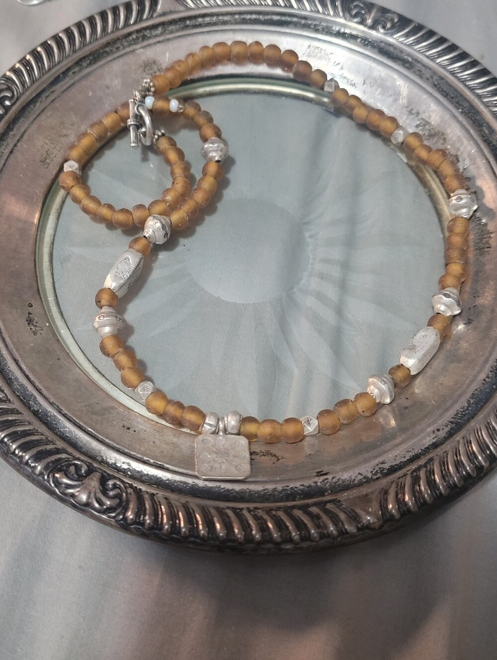 Handmade Yellow Stone Bead Sterling Silver Necklace